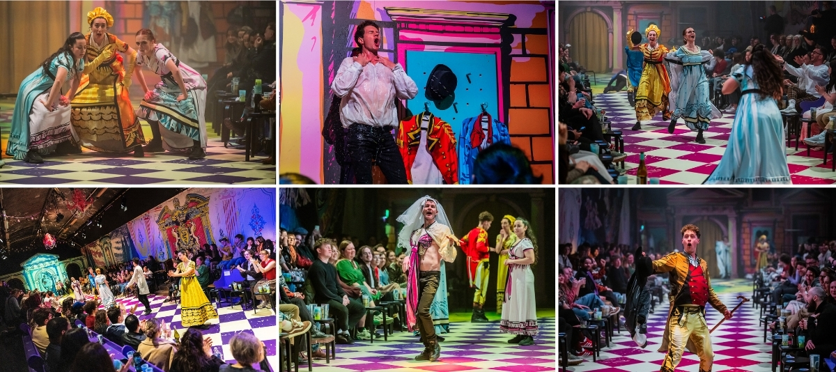 A collage of performance images of Plied and Prejudice.